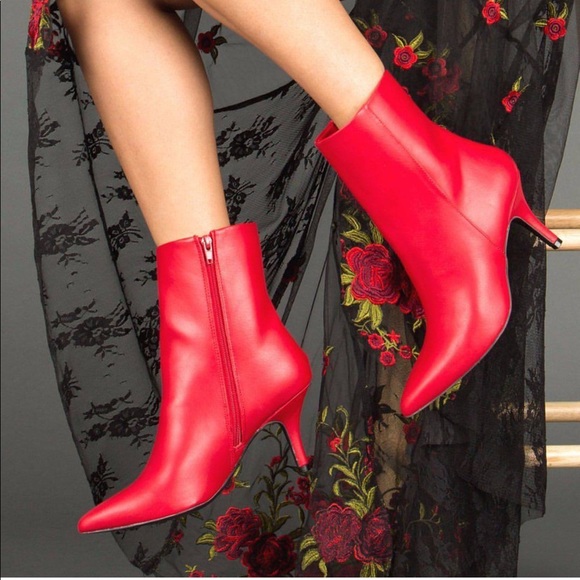 Red Dangerous Babe Kitten Heel Ankle Booties - Picture 3 of 8